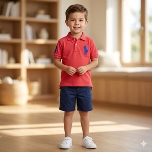 Polo Ralph Lauren Boys Size 7 Big Pony Polo Shirt Red Blue Classic Casual School